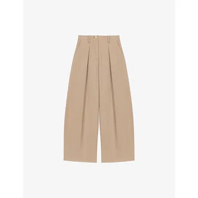 Maje Womens Mastic Beige Wide-leg Relaxed-fit Cotton Trousers In Pink