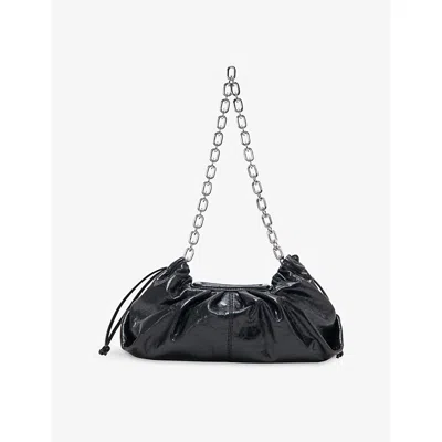 Maje Womens Milpli Crackled Leather Shoulder Bag Black