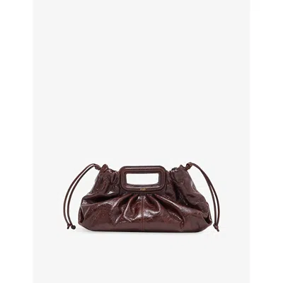 Maje Womens Milpli Crackled Leather Shoulder Bag Dark Brown