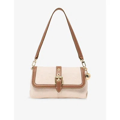 Maje Womens Moka/white Miss M Canvas And Leather Shoulder Bag