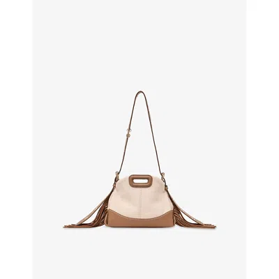 Maje Womens Miss M Mini Canvas And Leather Shoulder Bag Moka/white