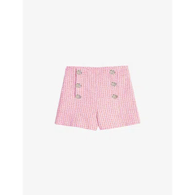 Maje Iaradis Tweed Shorts In Pink/orange
