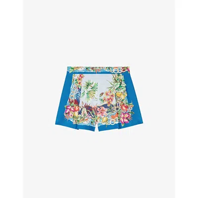Maje Womens Multicolor Floral Print Tropical-print Pleated Woven Shorts