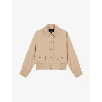 MAJE WOMENS NATURELS CROPPED LINEN AND COTTON-BLEND WOVEN BOMBER JACKET