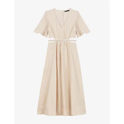Maje Womens Naturels V-neck Cut-out Linen Maxi Dress In Neutral