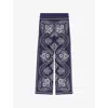 Maje Womens Navy Bandana Print Flowing Paisley-print Wide-leg Satin Trousers In Blue