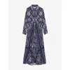 Maje Womens Navy Bandana Print Paisley-print Long-sleeve Woven Maxi Dress In Gray