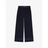 Maje Womens Navy Belted-waist Contrast-stitch Stretch-cotton Trousers In Black