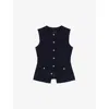 Maje Womens Navy Button-down Sleeveless Stretch-tweed Jacket In Blue