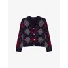 Maje Womens Navy Cropped Argyle-pattern Wool Cardigan In Blue