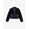 Maje Denim-trim Shearling Jacket In Blue