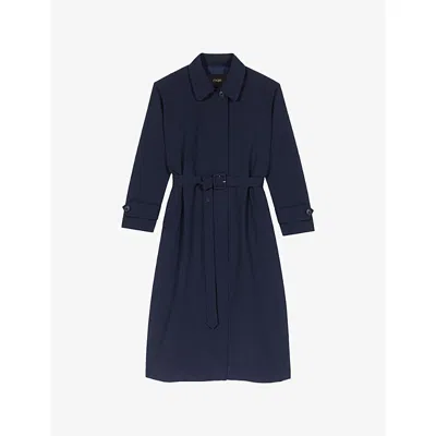Maje Womens Navy Detachable-hood Woven Trench Coat In Blue