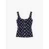 Maje Womens Polka Dot-pattern Button-embellished Linen-blend Top Navy Dots Print In Blue