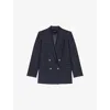 Maje Womens Navy Double-breasted Peak-lapel Stretch-woven Blazer In Blue