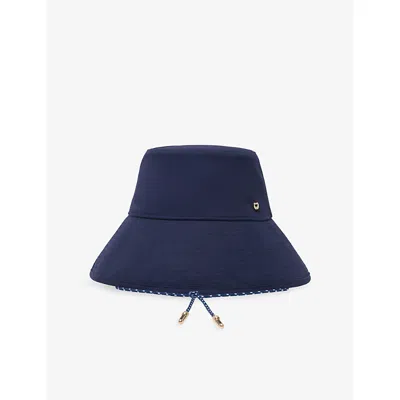 Maje Womens Navy Embellished Wide-brim Cotton Hat In Blue