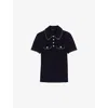 Maje Womens Navy Flap-pocket Ribbed Stretch-knit Polo Shirt In Black