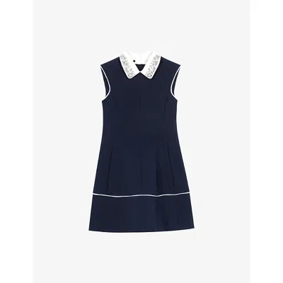 Maje Womens  Flared Contrast-collar Stretch Cotton-blend Mini Dress In Blue
