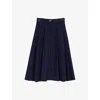 Maje Womens Navy Long Logo-belt Stretch Cotton-blend Midi Skirt In Blue