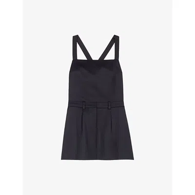 Maje Womens Pinafore-strap Square-neck Stretch-woven Mini Dress Navy In Blue