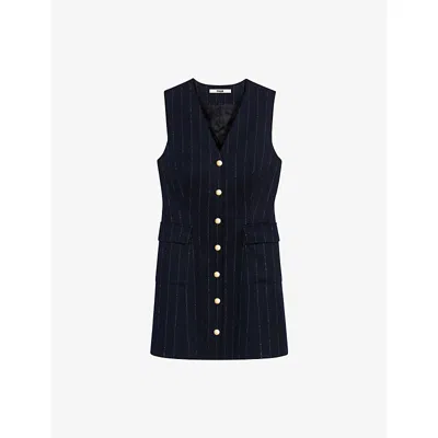 Maje Womens Navy Pinstriped V-neck Woven Mini Dress
