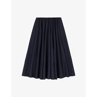 Maje Womens Navy Pleated Elasticated-waist Wool-blend Midi Skirt In Blue