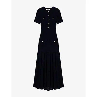 Maje Womens Navy Pointelle Short-sleeve Stretch-knit Maxi Dress In Black