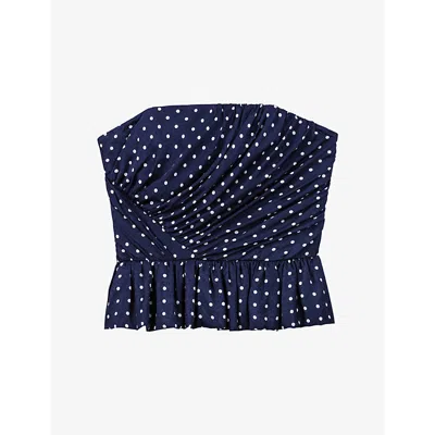 Maje Womens Navy Polka Dot Bandana Polka-dot Sleeveless Woven Top In Multi