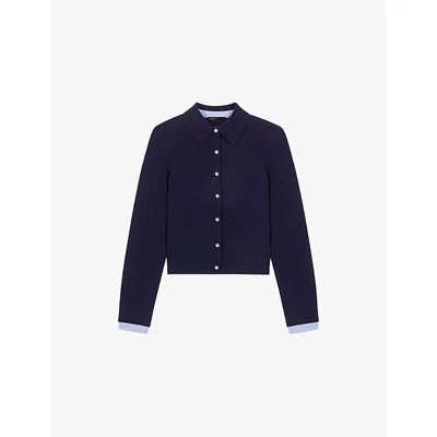 Maje Womens Navy Polo Removable-trims Wool And Cashmere Cardigan In Blue