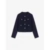 Maje Womens Navy Removable-collar Patch-pocket Short Tweed Jacket In Burgundy