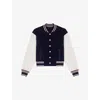 Maje Womens Navy Ribbed-collar Two-tone Wool Bomber Jacket In Blue