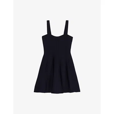 Maje Womens Square-neck Embroidered Knitted Mini Dress Navy