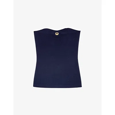 Maje Womens Navy Strapless Logo-plaque Stretch-knit Bustier Top In Blue