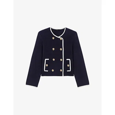 Maje Womens Navy Structured Contrast-trim Wool-blend Jacket In Blue