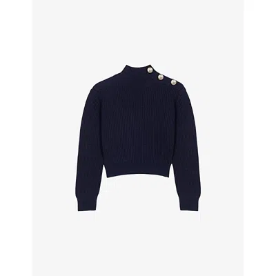 Maje Womens Navy Turtleneck Regular-fit Wool Jumper In Blue