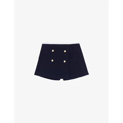 MAJE WOMENS NAVY TWEED CONTRAST-BAND STRETCH-WOVEN SHORTS