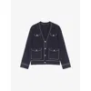 Maje Womens Navy V-neck Contrast-stitched Knitted Cardigan In Blue