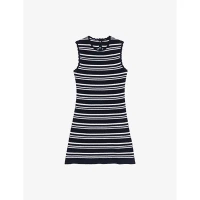 Maje Womens Navy/white Round-neck Striped Sleeveless Crochet Mini Dress In Multi