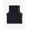 Maje Womens  Button-embellished Ribbed Wool And Cashmere-blend Collar In Noir / Gris