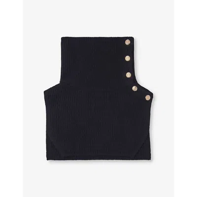 Maje Womens  Button-embellished Ribbed Wool And Cashmere-blend Collar In Noir / Gris