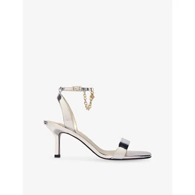 Maje Womens Chain-embellished Metallic-leather Heeled Sandals Noir / Gris Eur 39 / 6 Uk