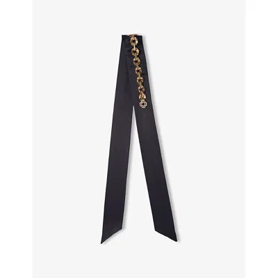Maje Womens  Chain-embellished Silk-twill Thin Scarf In Noir / Gris