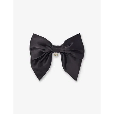 Maje Womens  Charm-embellished Bow Satin Hair Clip In Noir / Gris