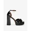 MAJE MAJE WOMENS NOIR / GRIS CHARM-EMBELLISHED PLATFORM-HEEL PATENT-LEATHER SANDALS