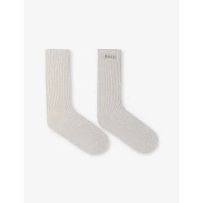 Maje Womens  Charm-embellished Stretch Wool And Cashmere-blend Knee-high Socks In Noir / Gris