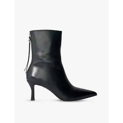 Maje Womens Noir / Gris Clover-embellished Kitten-heel Leather Ankle Boots Eur 38/5 Uk In Black