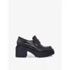 Maje Womens  Clover-embellished Slip-on Heeled Leather Loafers In Noir / Gris