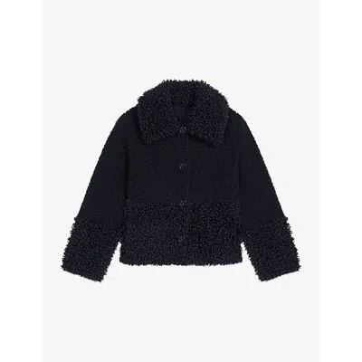 Maje Womens  Collar Long-sleeve Regular-fit Faux-shearling Jacket In Noir / Gris