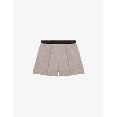 Maje Womens  Contrast-waistband Straight-leg Mid-rise Woven Shorts In Noir / Gris
