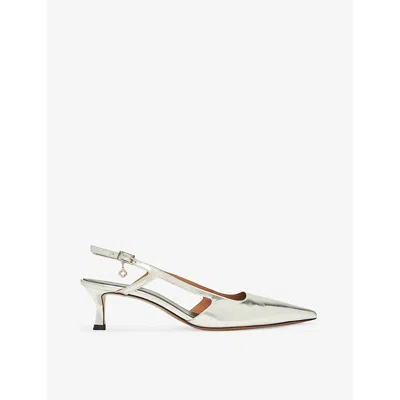 MAJE WOMENS NOIR / GRIS CUT-OUT KITTEN-HEEL LEATHER SLINGBACKS EUR 36 / 3 UK