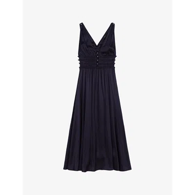 Maje Womens  Cutaway-side V-neck Woven Midi Dress In Noir / Gris